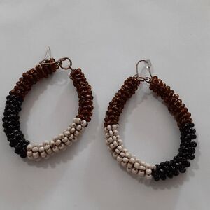 Tribal seed bead hoop earrings 2" hook